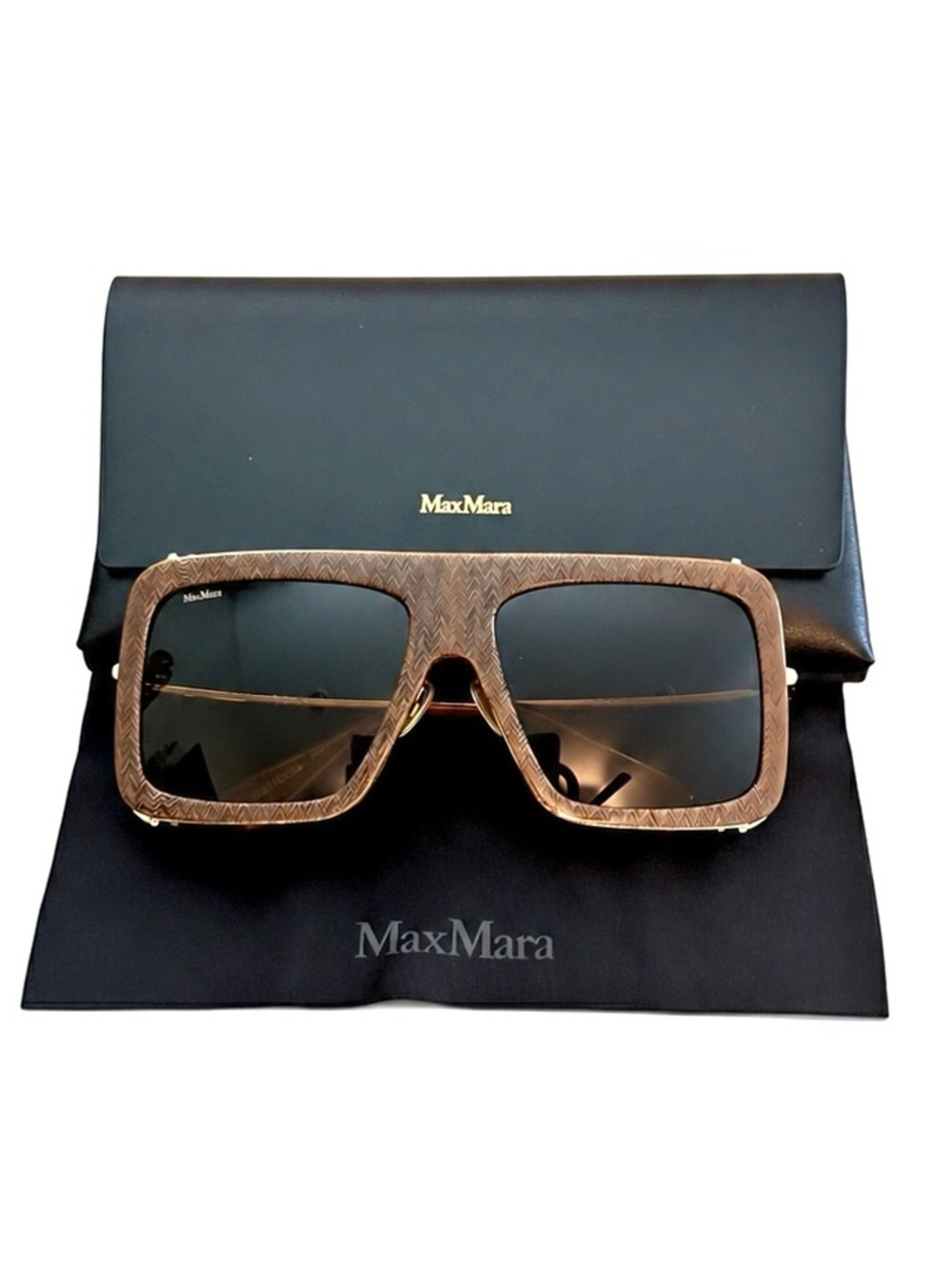 MaxMara Textured Brown/ Gold  Sunglasses MM0119 NEW RETAIL $595
